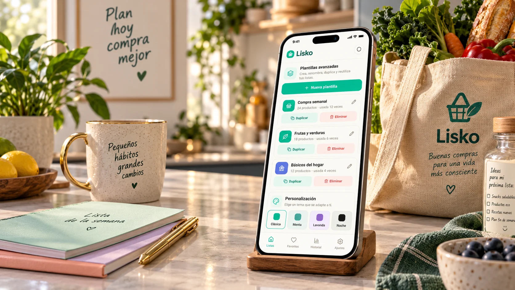 Escena hiperrealista de Lisko mostrando plantillas y personalización